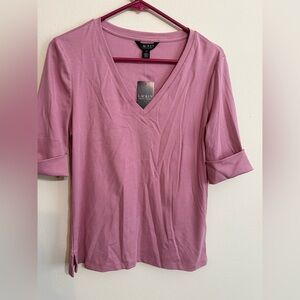 Ralph Lauren Dusty Rose V-Neck Short Sleeve Knit Top L